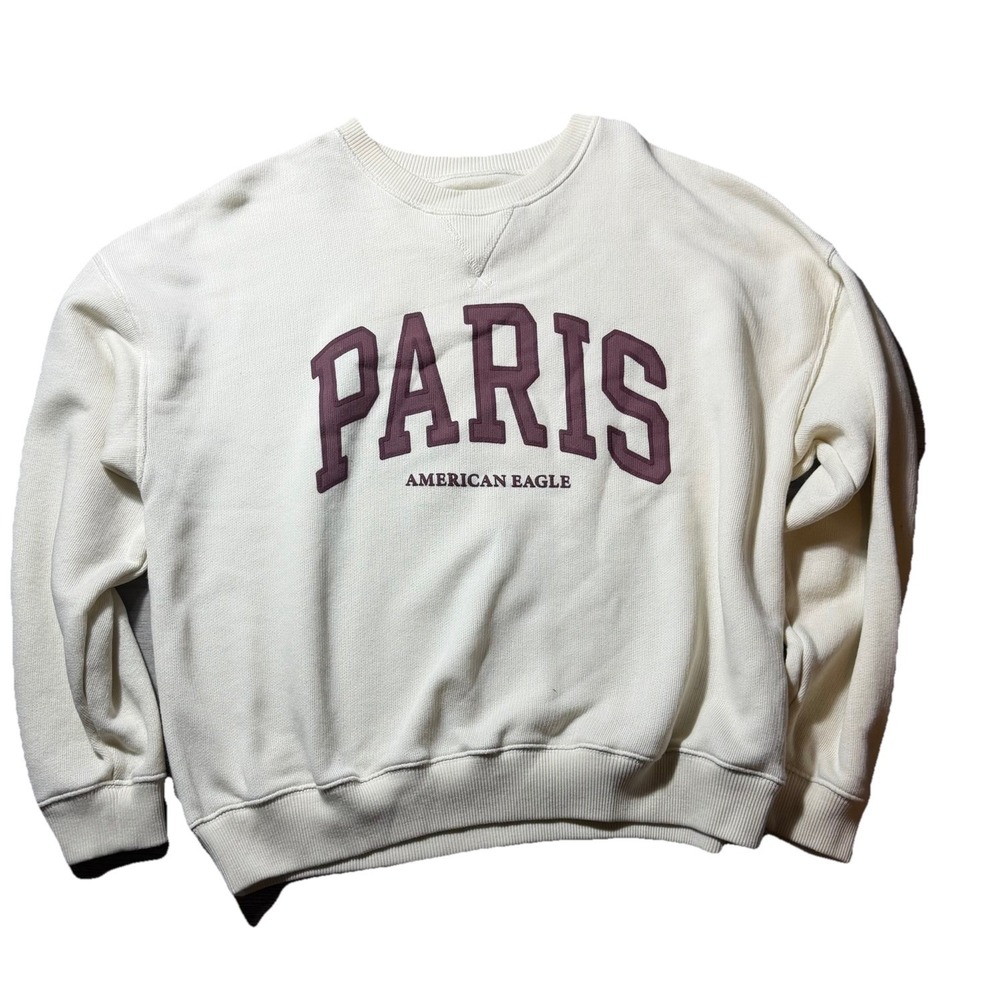 PARIS American Eagle Sweatshirt Mens Large Cream‎ Crewneck Lived In Pullover